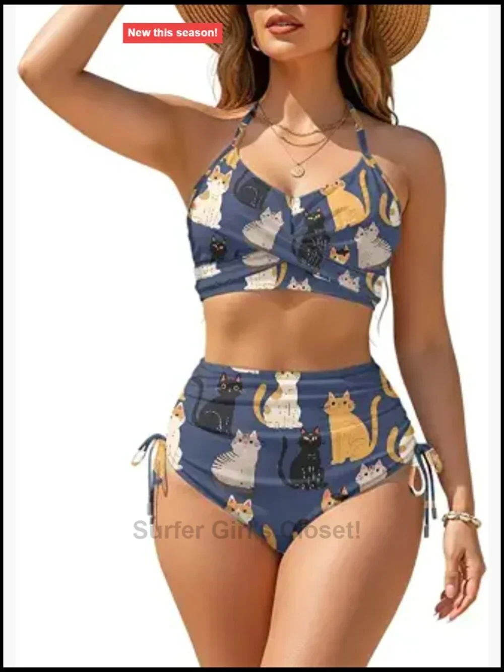 High Waisted Bikini Set Drawstring Tummy Control Two Piece Crisscross Tie Back